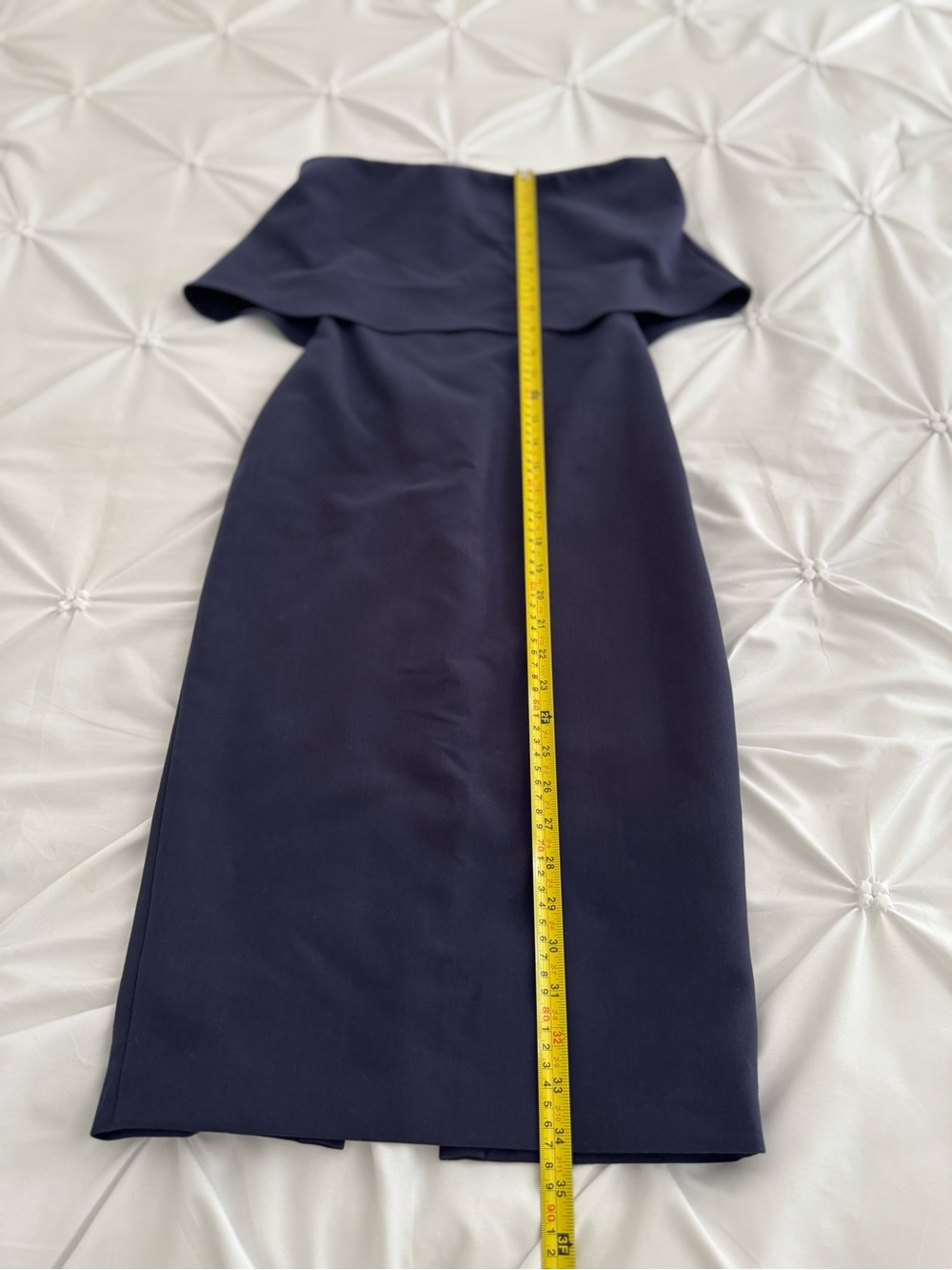 NWT LIKELY  Driggs Sheath Dress Navy Off Shoulder Foldover Midi Cocktail - Picture 10 of 15